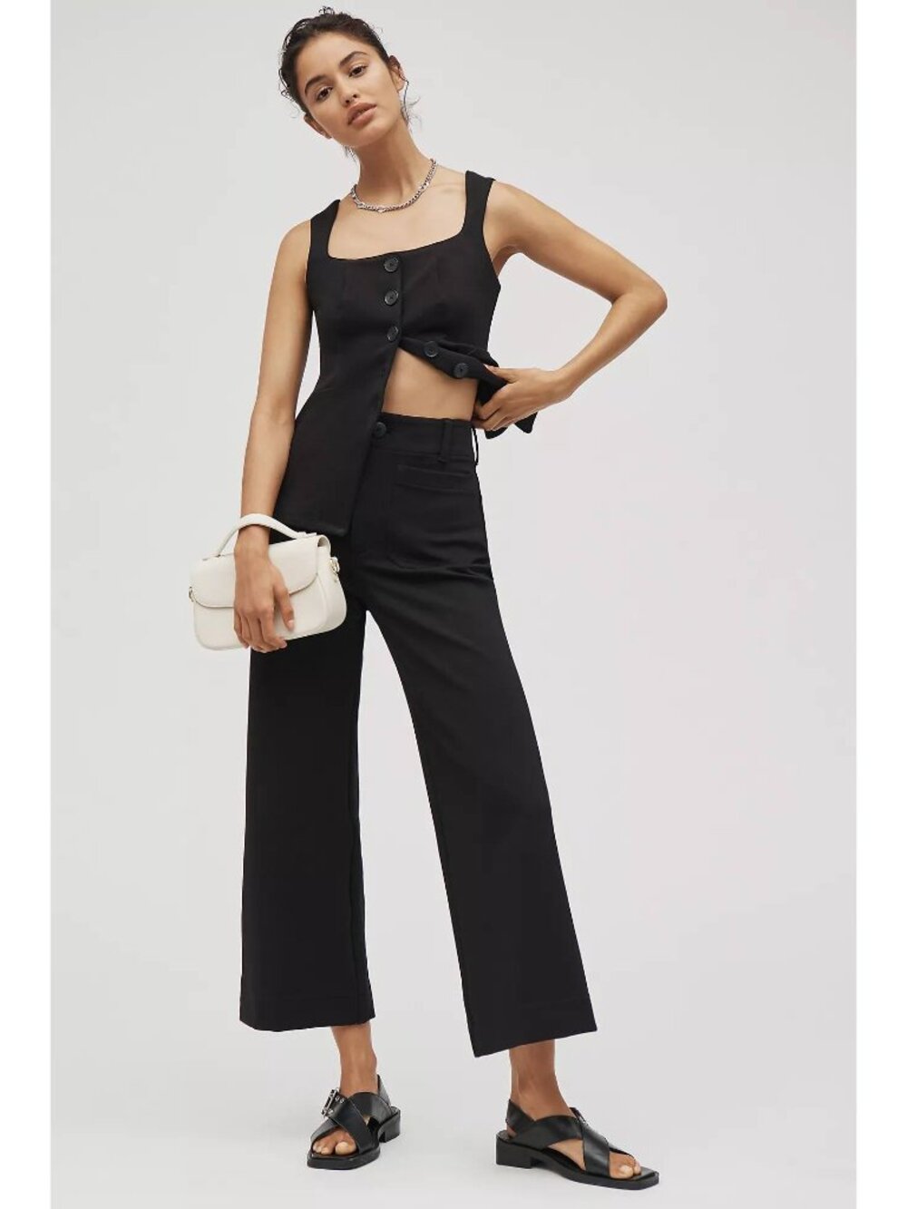 Maeve Colette Knit Cropped Wide Leg Pants Size 30 in Black